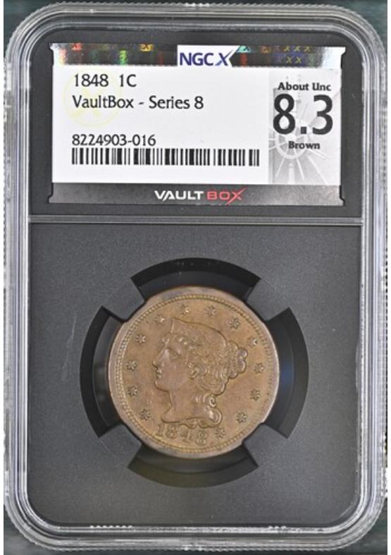 1848 1C NGCX ABOUT UNCIRCULATED 8.3 BROWN Series 8 Front