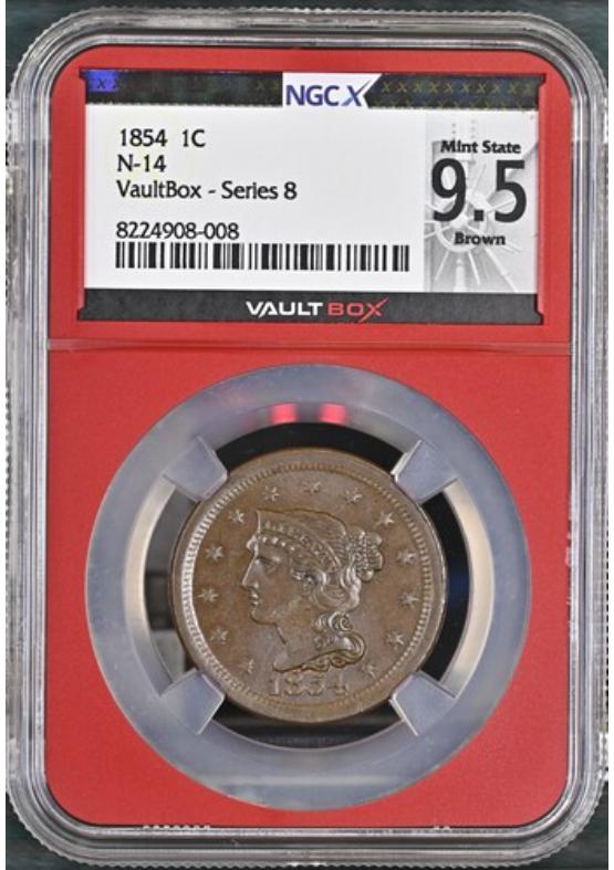 1854 N-14 1C NGCX MINT STATE 9.5 BROWN Series 8 Front