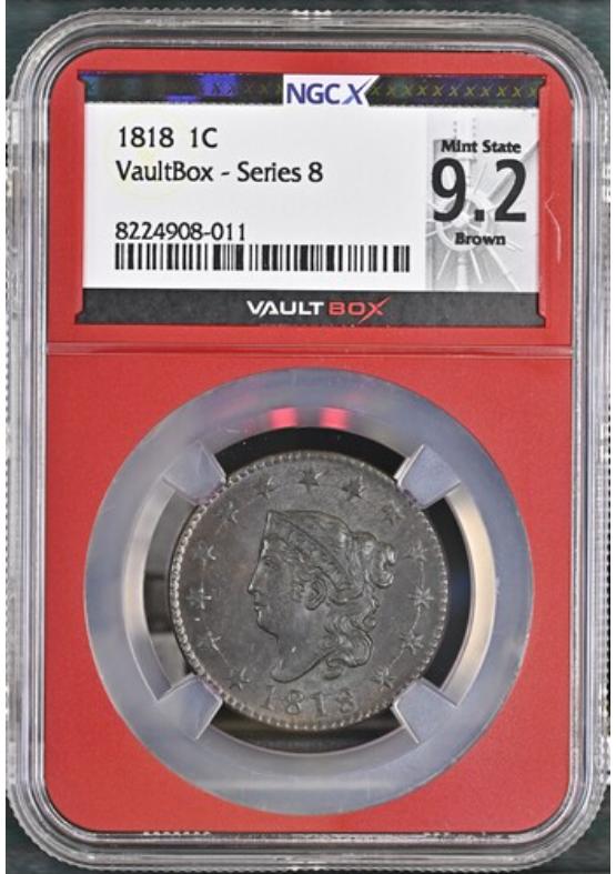 1818 1C NGCX MINT STATE 9.2 BROWN Series 8 Front