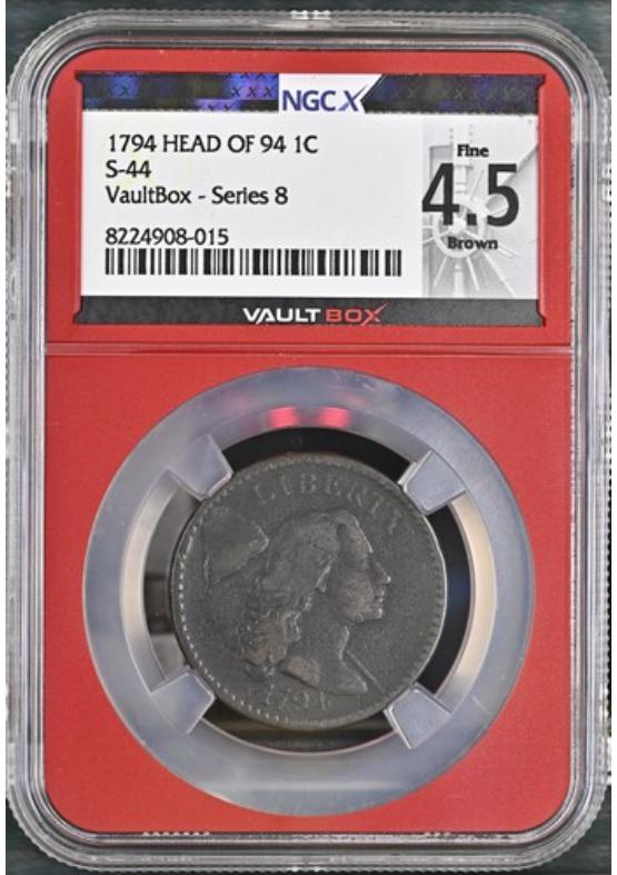 1794 HEAD OF 94 S-44 1C NGCX FINE 4.5 BROWN Series 8 Front