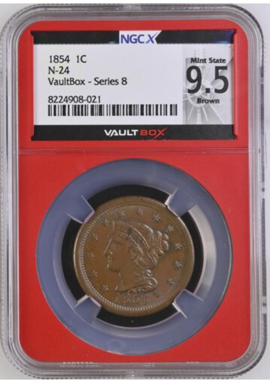 1854 N-24 1C NGCX MINT STATE 9.5 BROWN Series 8 Front