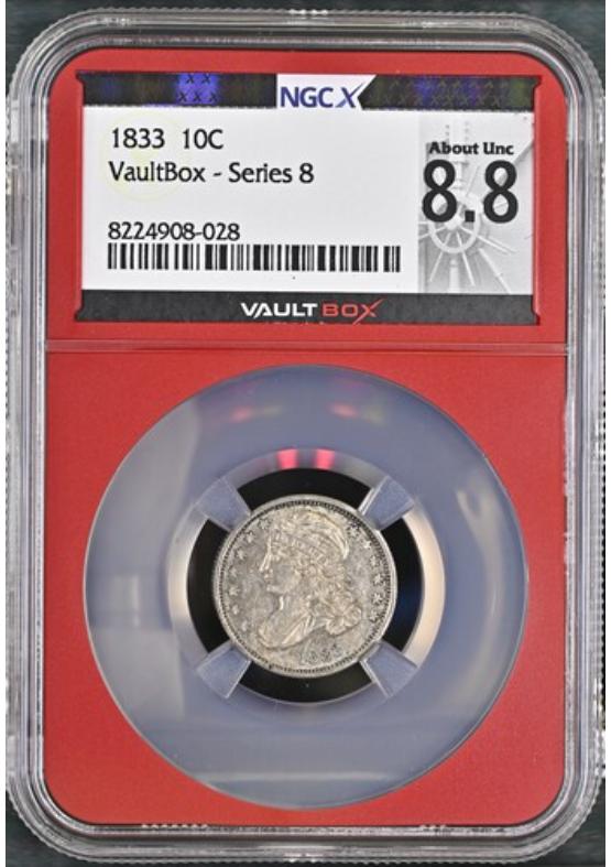 1833 10C NGCX ABOUT UNCIRCULATED 8.8 FRONT
