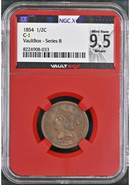 1854 C-1 1/2C NGCX MINT STATE 9.5 BROWN FRONT