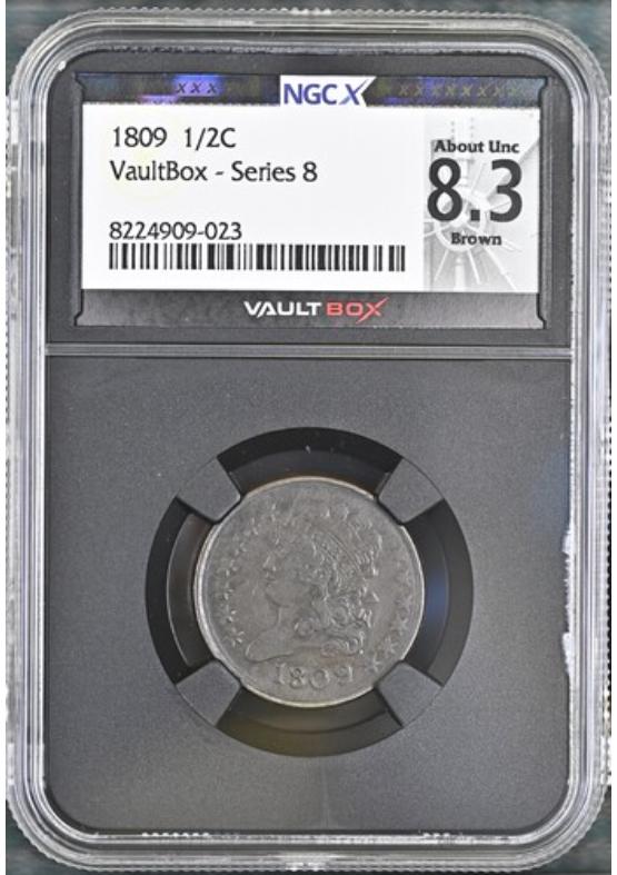 1809 1/2C NGCX ABOUT UNCIRCULATED 8.3 BROWN Series 8 Front