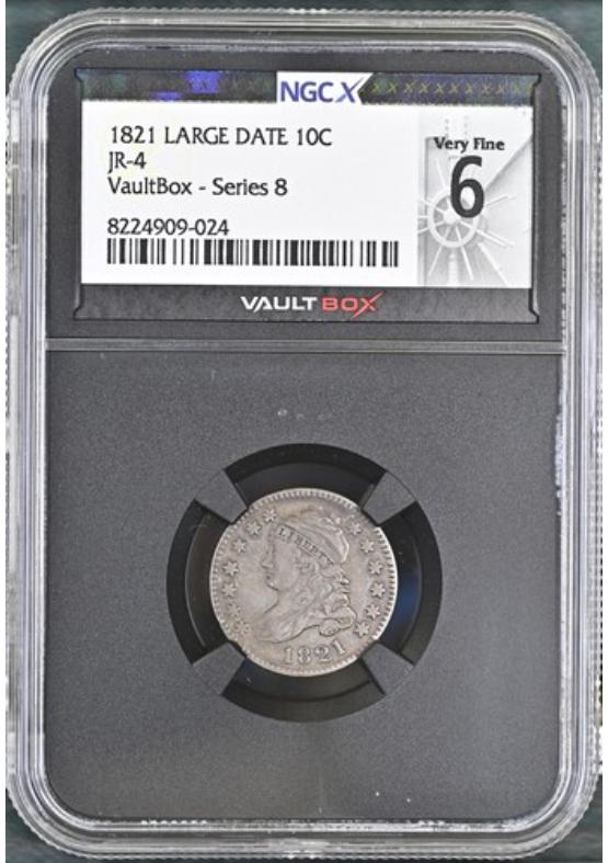 1821 LARGE DATE JR-4 10C NGCX VERY FINE 6 Series 8 Front