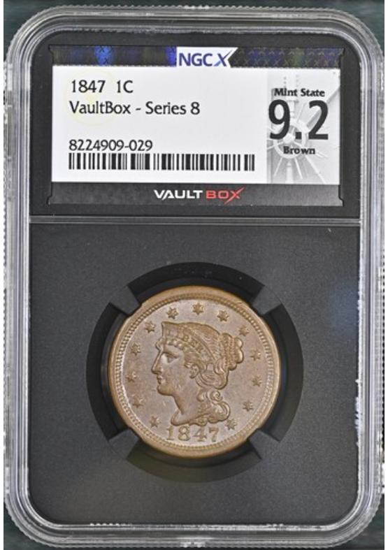 1847 1C NGCX MINT STATE 9.2 BROWN Series 8 Front