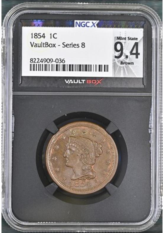 1854 1C NGCX MINT STATE 9.4 BROWN Series 8 Front