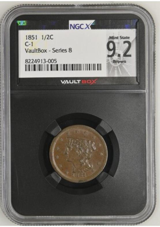 1851 C-1 1/2C NGCX MINT STATE 9.2 BROWN Series 8 Front