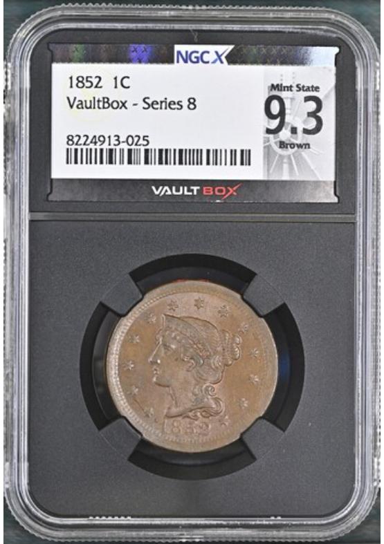 1852 1C NGCX MINT STATE 9.3 BROWN Series 8 Front