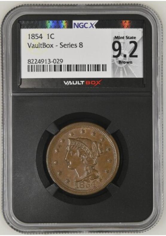 1854 1C NGCX MINT STATE 9.2 BROWN Series 8 Front