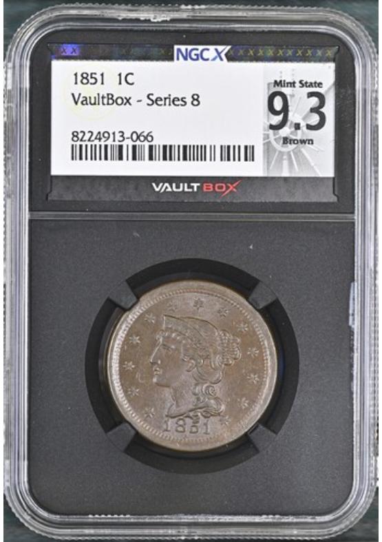 1851 1C NGCX MINT STATE 9.3 BROWN Series 8 Front