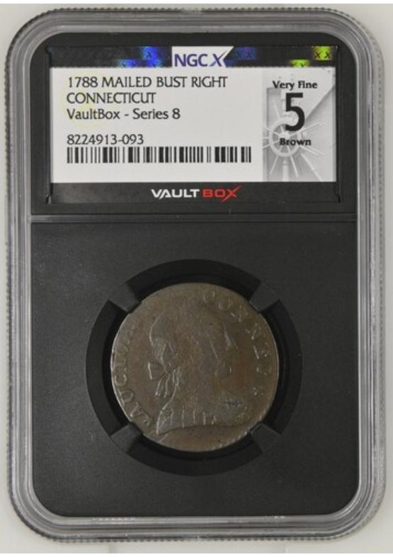 1788 MAILED BUST RIGHT CONNECTICUT NGCX VERY FINE G$5 BROWN Series 8 Front