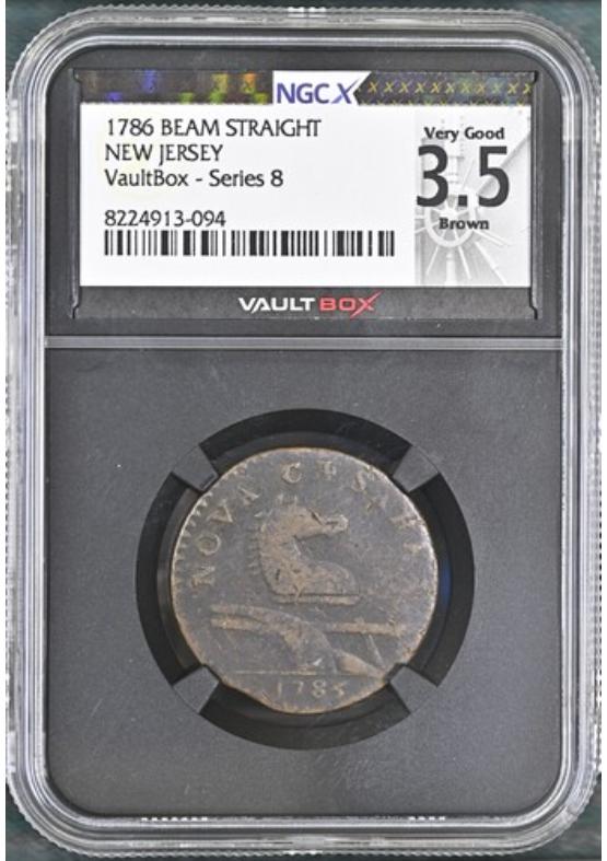 1786 BEAM STRAIGHT NEW JERSEY NGCX VERY GOOD 3.5 BROWN Series 8 Front