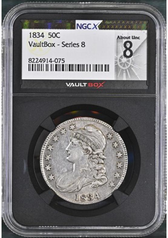 1834 50C NGCX ABOUT UNCIRCULATED 8 Series 8 Front