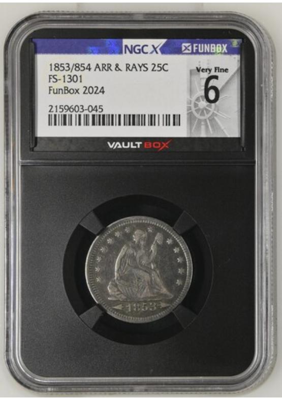 1853/854 ARR & RAYS 25C FS-1301 NGCX VERY FINE 6 Front