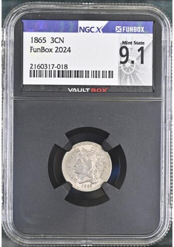 1865 3CN NGCX MINT STATE 9.1 Front
