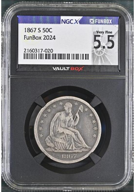 1867-S 50C NGCX VERY FINE 5.5 Front