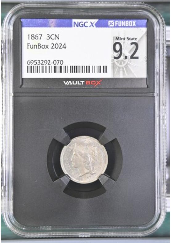 1867 3CN NGCX MINT STATE 9.2 Front