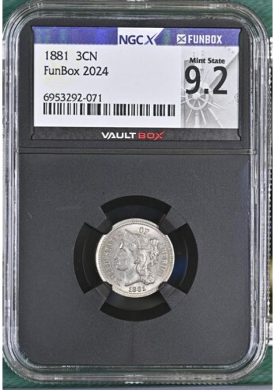 1881 3CN NGCX MINT STATE 9.2 Front