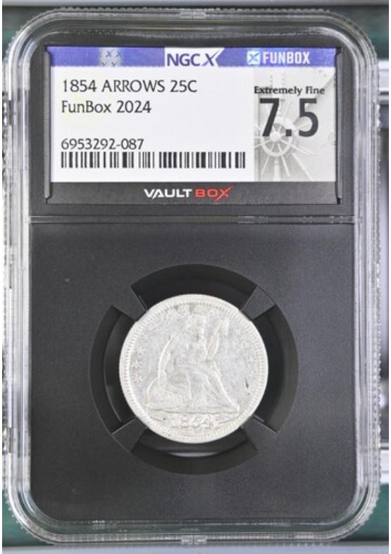1854 ARROWS 25C NGCX EXTREMELY FINE 7.5 Front