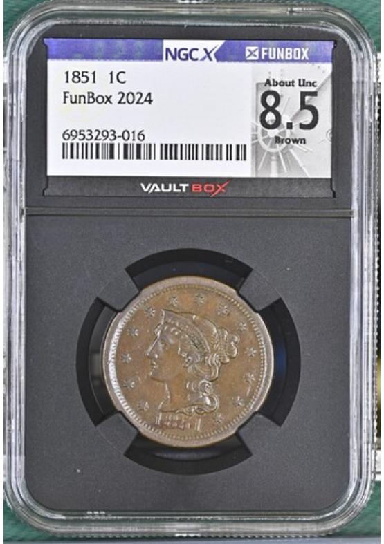 1851 1C NGCX ABOUT UNCIRCULATED 8.5 BROWN Front