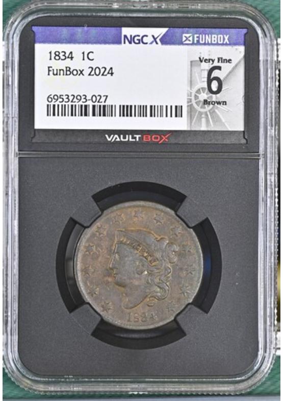 1834 1C NGCX VERY FINE 6 BROWN Front