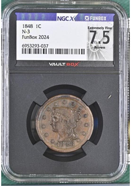 1848 1C N-3 NGCX EXTREMELY FINE 7.5 BROWN Front