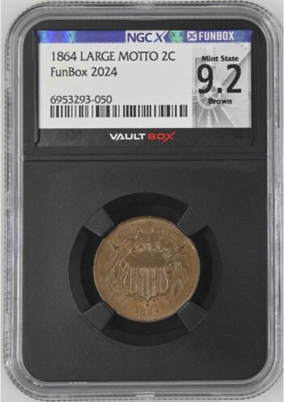 1864 LARGE MOTTO 2C NGCX MINT STATE 9.2 BROWN Front