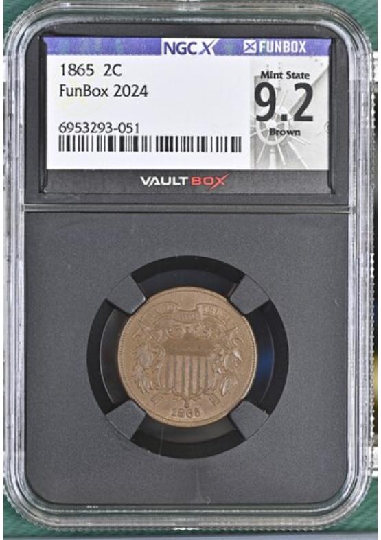 1865 2C NGCX MINT STATE 9.2 BROWN Front