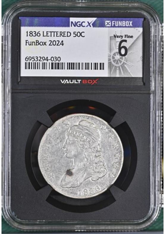 1836 LETTERED 50C NGCX VERY FINE 6 Front