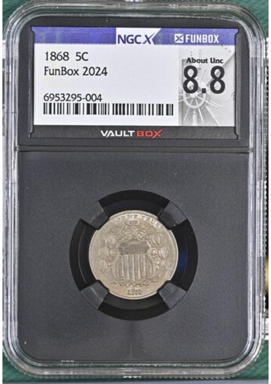 1868 5C NGCX ABOUT UNCIRCULATED 8.8 Front