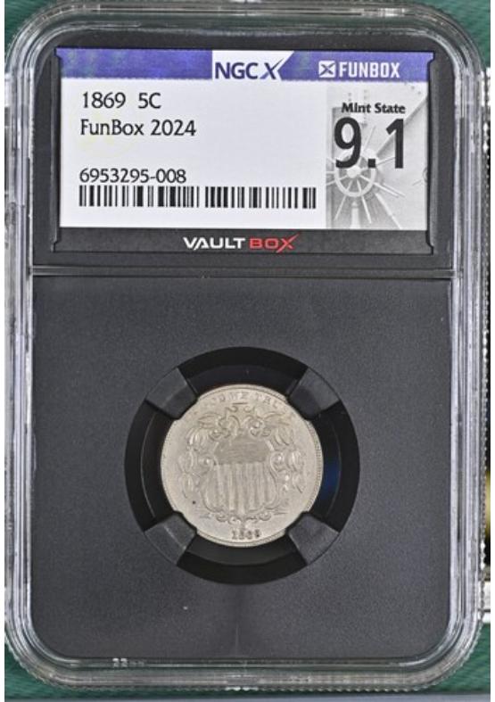 1869 5C NGCX MINT STATE 9.1 Front