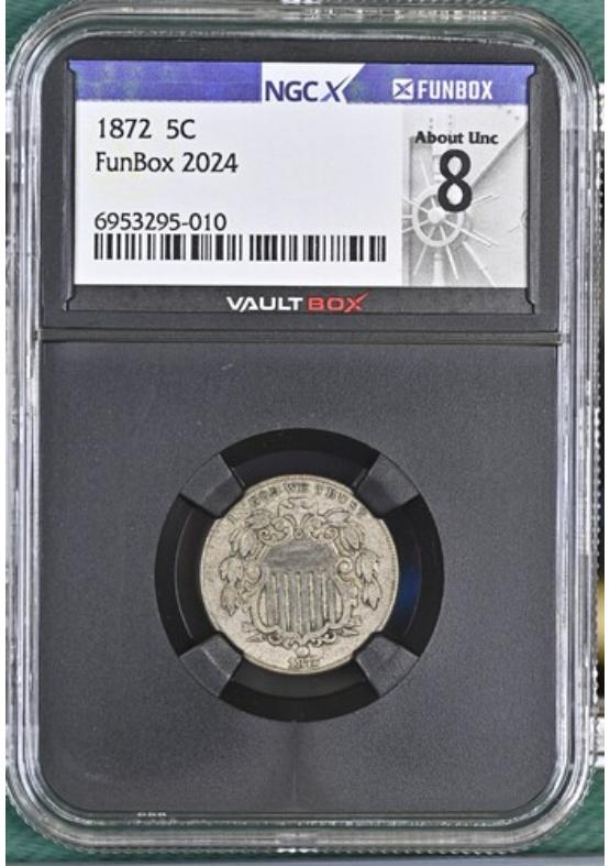 1872 5C NGCX ABOUT UNCIRCULATED 8 Front