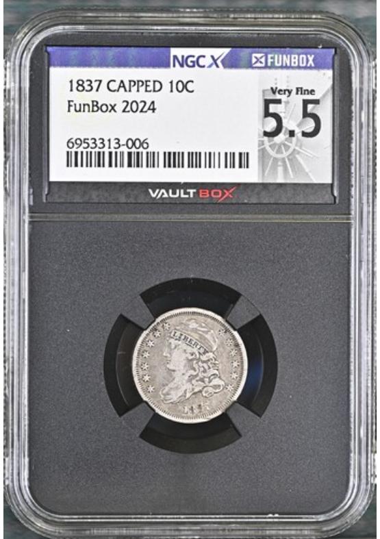 1837 CAPPED 10C NGCX VERY FINE 5.5 Front