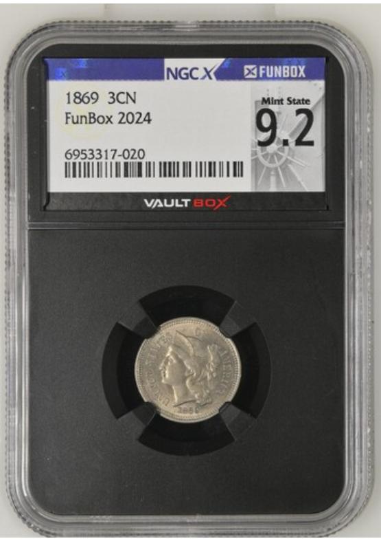 1869 3CN NGCX MINT STATE 9.2 Front