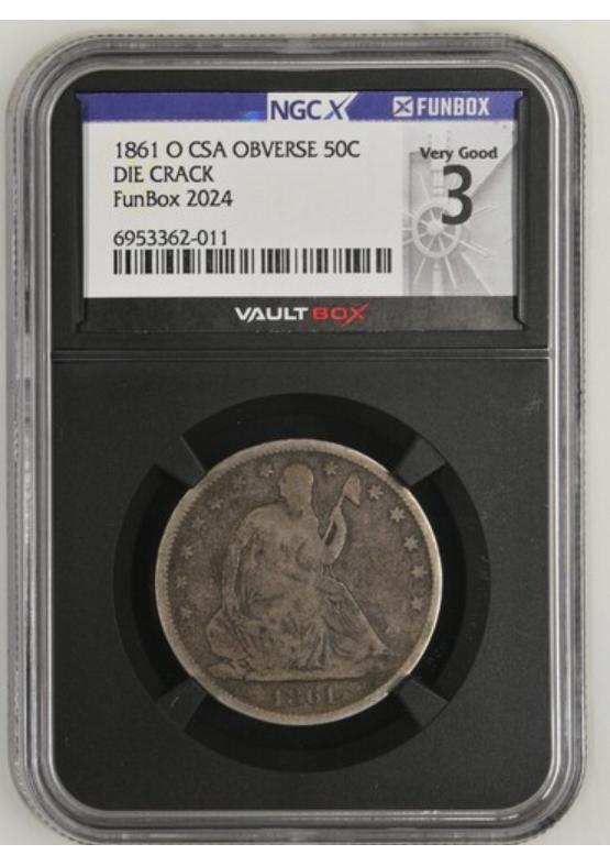 1861-O CSA OBVERSE 50C DIE CRACK NGCX VERY GOOD 3 Front