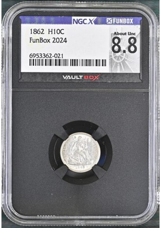 1862 H10C NGCX ABOUT UNCIRCULATED 8.8 Front