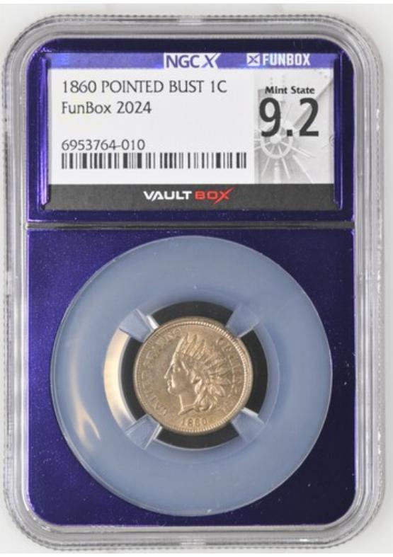 1860 POINTED BUST 1C NGCX MINT STATE 9.2 Front