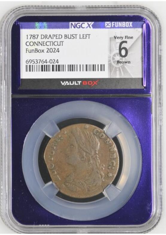 1787 DRAPED BUST LEFT   CONNECTICUT NGCX VERY FINE 6 BROWN Front