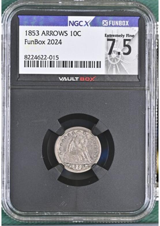 1853 ARROWS 10C NGCX EXTREMELY FINE 7.5 Front