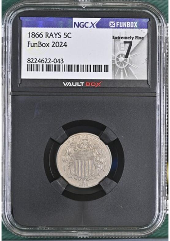 1866 RAYS 5C NGCX EXTREMELY FINE 7 Front