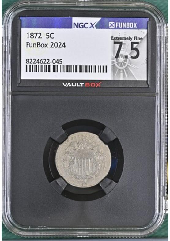 1872 5C NGCX EXTREMELY FINE 7.5 Front