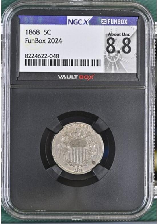 1868 5C NGCX ABOUT UNCIRCULATED 8.8 Front