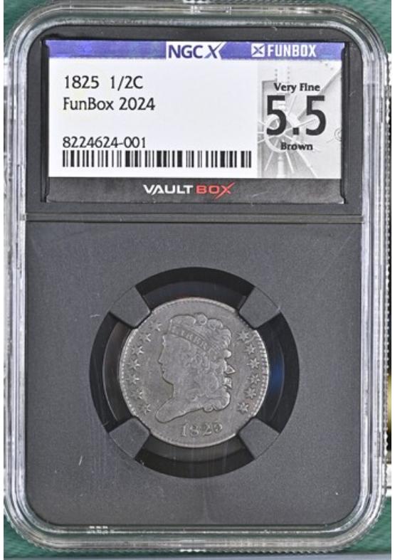 1825 1/2C NGCX VERY FINE 5.5 BROWN Front