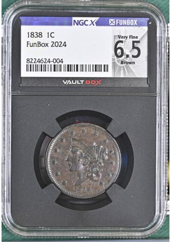 1838 1C NGCX VERY FINE 6.5 BROWN Front