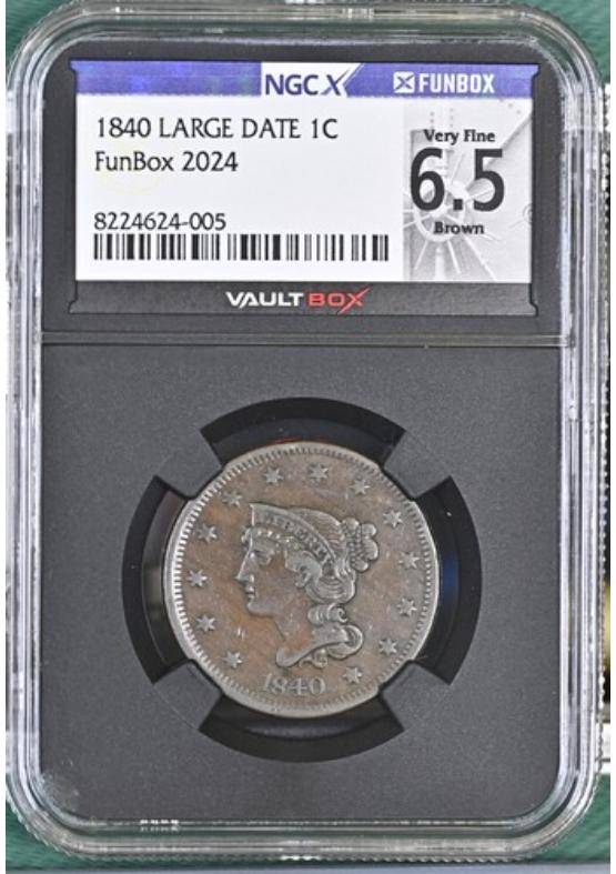 1840 LARGE DATE 1C NGCX VERY FINE 6.5 BROWN Front