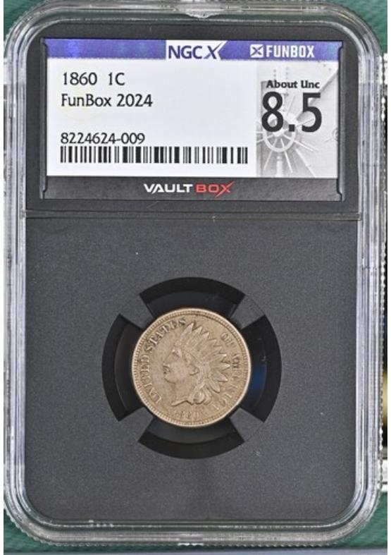 1860 1C NGCX ABOUT UNCIRCULATED 8.5 Front