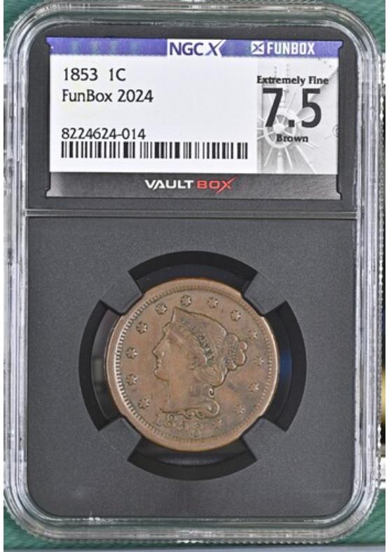 1853 1C NGCX EXTREMELY FINE 7.5 BROWN Front