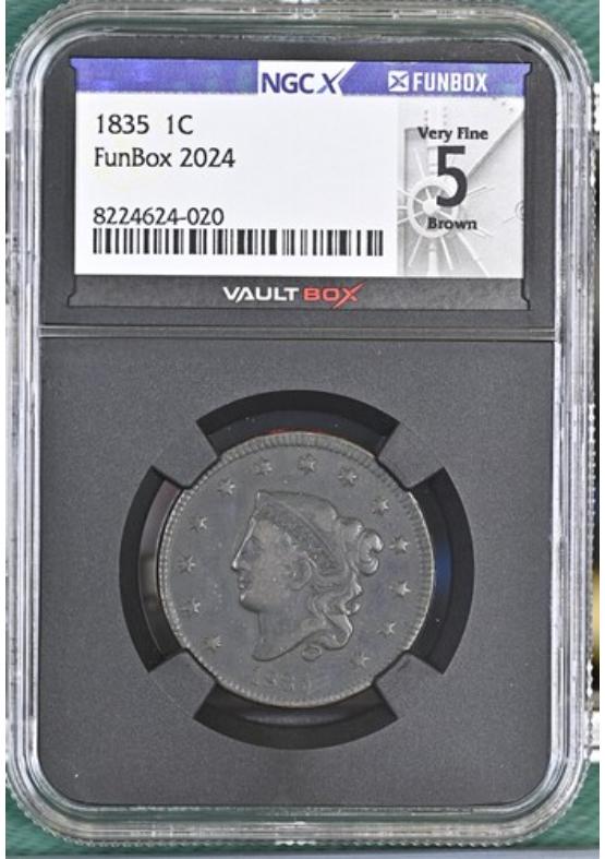 1835 1C NGCX VERY FINE 5 BROWN Front