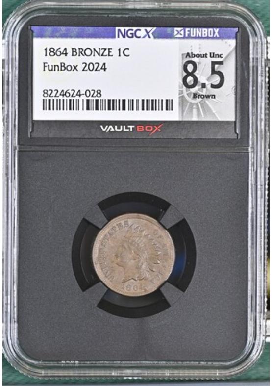 1864 BRONZE 1C NGCX ABOUT UNCIRCULATED 8.5 BROWN Front